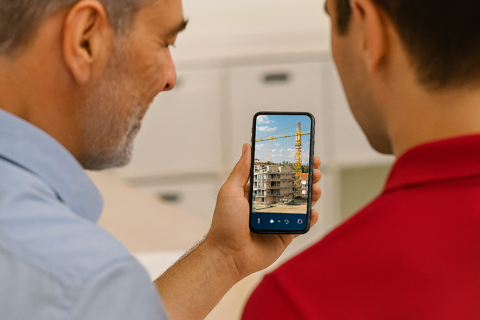 Kunde von Main-Alarm sieht sich per Mobile-App die Baustellenkamera an
